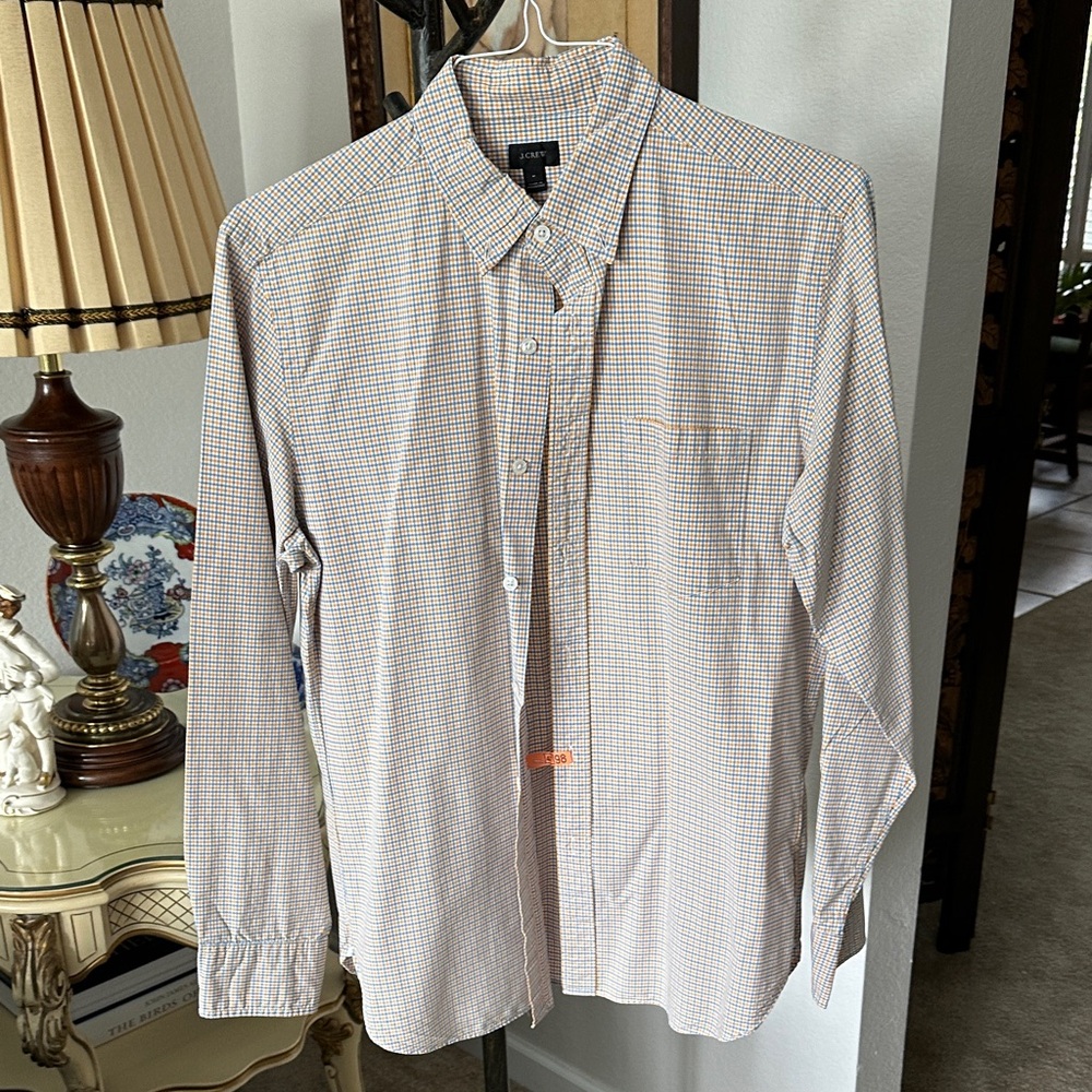 J. Crew Men's Casual Button Down Shirt - White and Orange